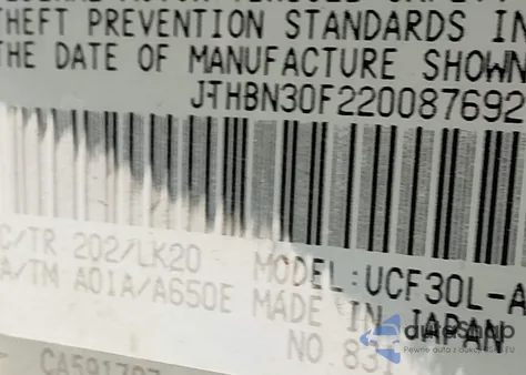 2002 Lexus Ls 430 z USA, uszkodzony, nr VIN JTHBN30F220087692